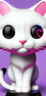 Adorable white cat figurine on a vibrant purple background.