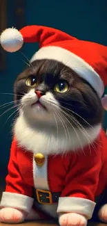 Cute cat wearing a Santa Claus outfit as a mobile wallpaper.