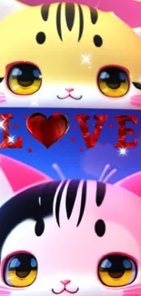 Cartoon cats with Love message wallpaper.