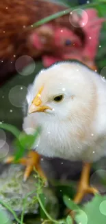 Adorable fluffy chick with bokeh lighting effect wallpaper.