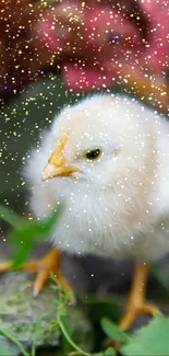 Cute fluffy chick with sparkling background