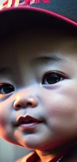 Adorable child wearing a red cap with a cute smile.