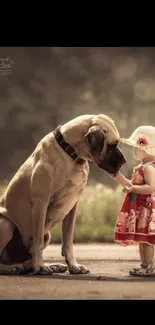 Adorable child and dog moment captured outdoors.