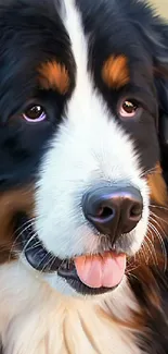 Adorable Bernese Mountain Dog painting wallpaper with fluffy fur.