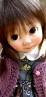 Adorable doll in purple cardigan mobile wallpaper.