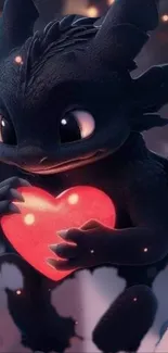 Cute dragon holding a glowing heart wallpaper.