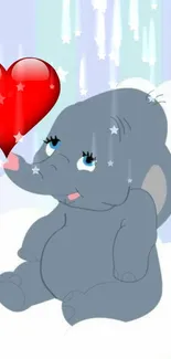 Cute cartoon elephant with heart cloud.