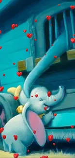 Adorable elephant cartoon with hearts wallpaper