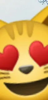 Cute cat emoji with heart eyes on wallpaper.