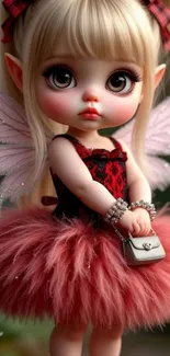 Adorable fairy doll with pink wings and fluffy dress.