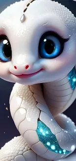 Cute fantasy snake with big blue eyes and magical details.