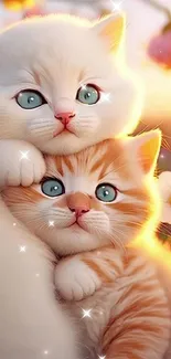 Two cute kittens with floral background in warm colors.