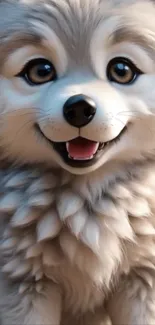 Cute fluffy cartoon puppy with big eyes.
