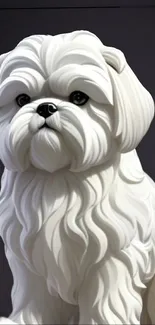 Adorable white fluffy dog illustration against a dark background.