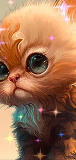 Adorable fluffy kitten digital art wallpaper with soft tones.