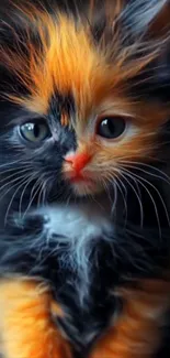 Adorable kitten with fluffy, multicolored fur