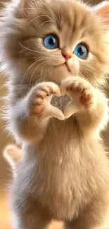 Fluffy kitten with heart-shaped paws.