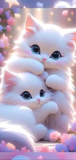 Adorable fantasy kittens in a pastel setting.