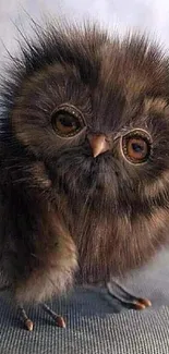 Adorable fluffy owl with big eyes and soft feathers.