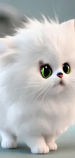 Fluffy white kitten with green eyes mobile wallpaper.