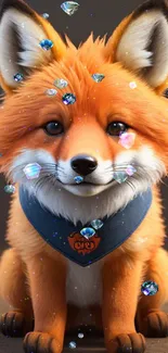 Adorable cartoon fox with blue bandana.