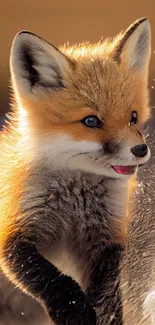 Charming fox cub in nature, close-up shot.