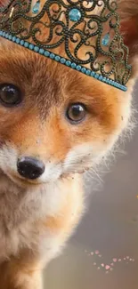 Cute fox with a decorative crown in a warm-toned background.