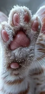 Frosty cat paw with snowflakes close-up wallpaper.