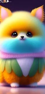 Adorable furry creature in vibrant colors as mobile wallpaper.