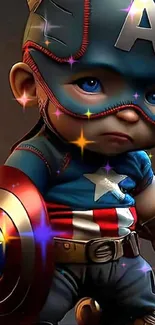 Cute baby superhero with shield wallpaper.