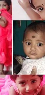 Collage of adorable kids in red and pink outfits, smiling and playful.