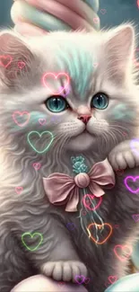 Adorable kitten in pastel candy wonderland