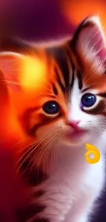 Digital artwork of an adorable kitten with vibrant colors and blue eyes.