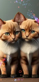 Two adorable kittens sitting together with soft fur and enchanting eyes.