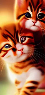 Adorable kittens with orange fur and bright eyes on a colorful background.