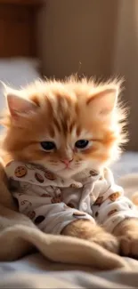 Adorable fluffy kitten wearing a cute outfit.