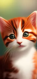 Adorable orange and white kitten with big eyes on a mobile wallpaper.