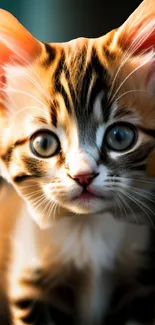 Adorable tabby kitten with bright blue eyes and orange fur pattern.