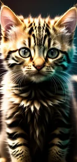 Adorable kitten with fluffy fur in a cute, lively wallpaper design.