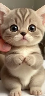 Cute kitten with big eyes looking up, ideal for mobile wallpaper.