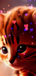 Adorable tabby kitten with big eyes in warm hues mobile wallpaper.