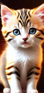 Adorable tabby kitten on a dark illuminated background.