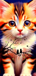 Cute orange kitten with vibrant colors and playful design.