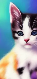 Adorable kitten art wallpaper with vibrant colors and details.