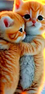 Two adorable kittens hugging in a warm embrace.