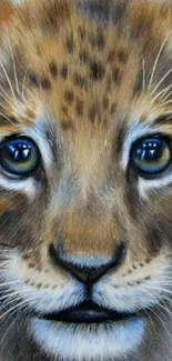 Realistic drawing of a cute lion cub with expressive eyes and detailed fur.