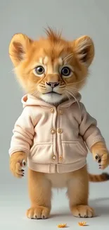 Adorable lion cub wearing a cute hoodie.