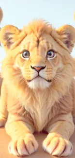 Adorable lion cub on sandy background.