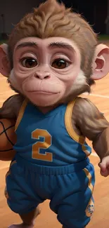 Cute cartoon monkey in basketball uniform.