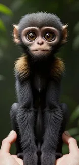 Cute monkey with big eyes sitting and looking curious, perfect for phone wallpaper.